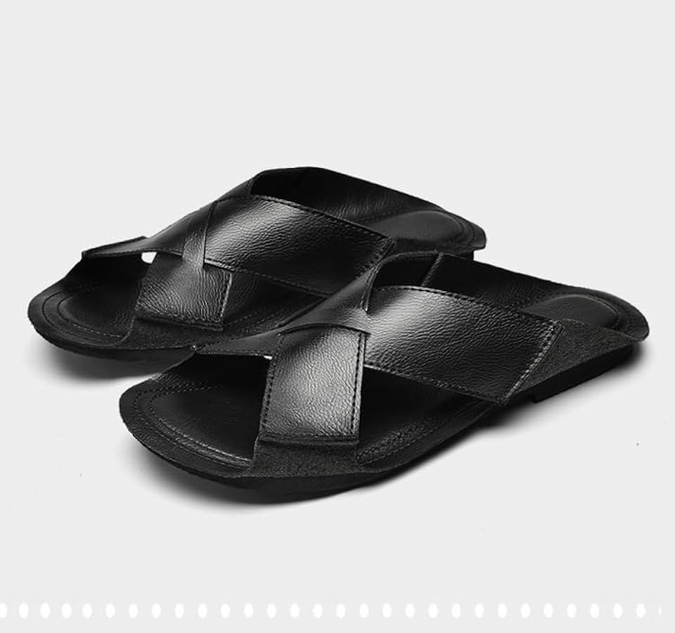 Amazon.com | Men's Genuine Leather X-Band Soft Sole Casual Slides